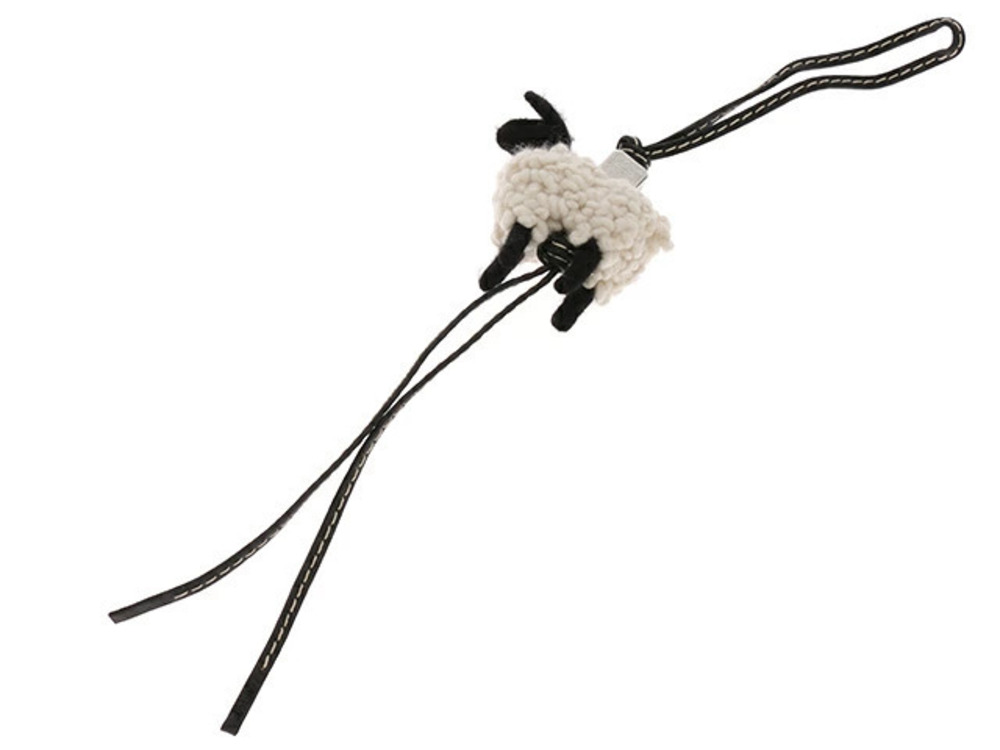 Loewe Sheep Motif Bag Charm White Black Felt Calfskin